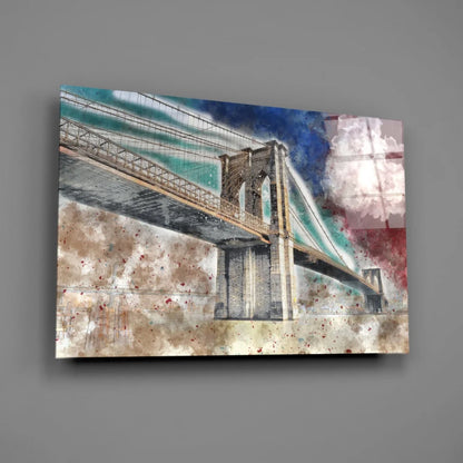 Brooklyn Bridge Splatter Glass Wall Art Canvas Print | Glass Wall Art Print | vintageantiquesgifts.com