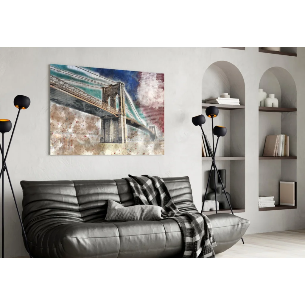 Brooklyn Bridge Splatter Glass Wall Art Canvas Print | Contemporary Home Wall Art | vintageantiquesgifts.com