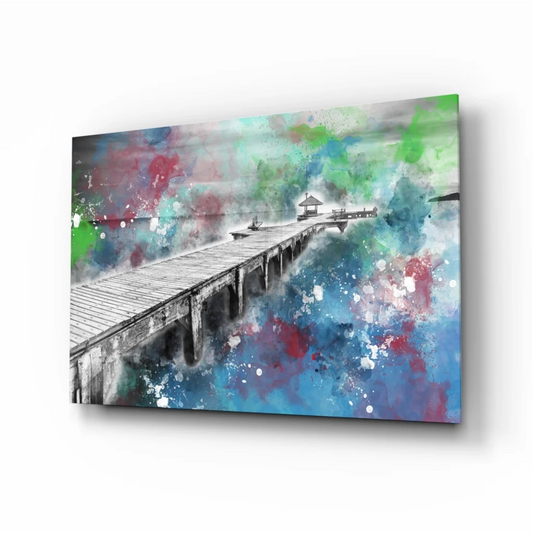Vibrant pier splash watercolor canvas wall art print
