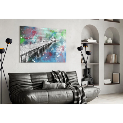 Vibrant pier splash abstract wall art canvas print