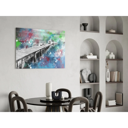 Vibrant pier splash wall art canvas with blue green red abstract pier into water