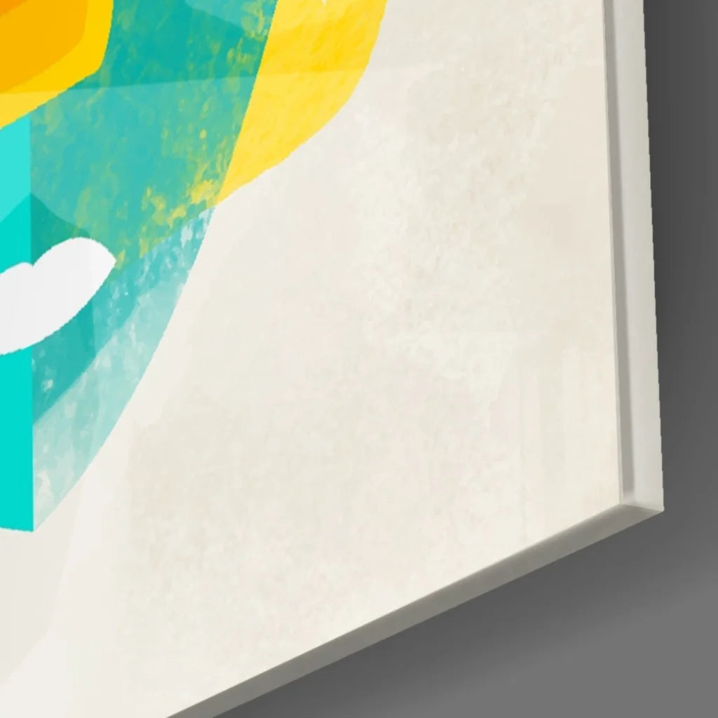 Stunning teal and yellow geometric glass wall art on textured background