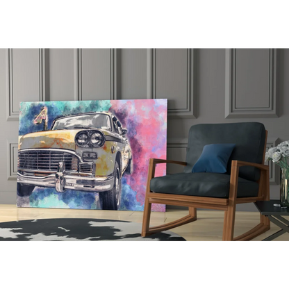 Vibrant watercolor yellow car wall art on canvas