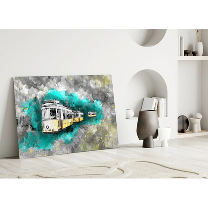 Vintage Yellow Tram Splash Canvas Wall Art Print | Modern Wall Art Decor | vintageantiquesgifts.com