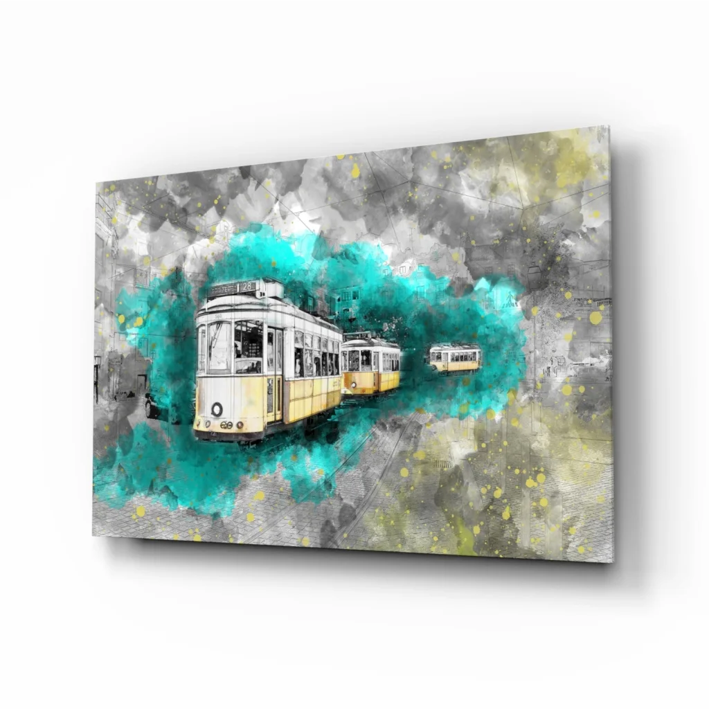 Vintage Yellow Tram Splash Canvas Wall Art Print | Insigneart USA | vintageantiquesgifts.com