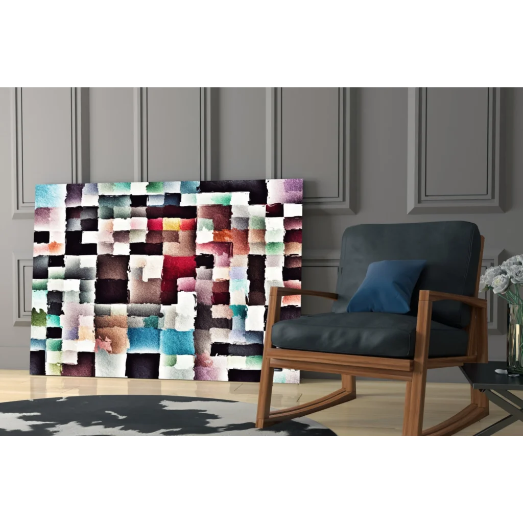 Vibrant mosaic watercolor squares glass wall art canvas