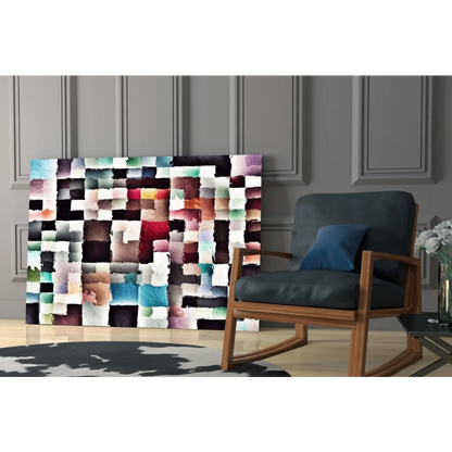 Vibrant mosaic watercolor squares glass wall art canvas