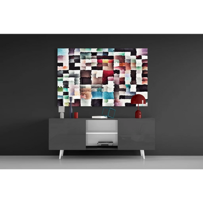 Vibrant mosaic watercolor squares on glass wall art canvas