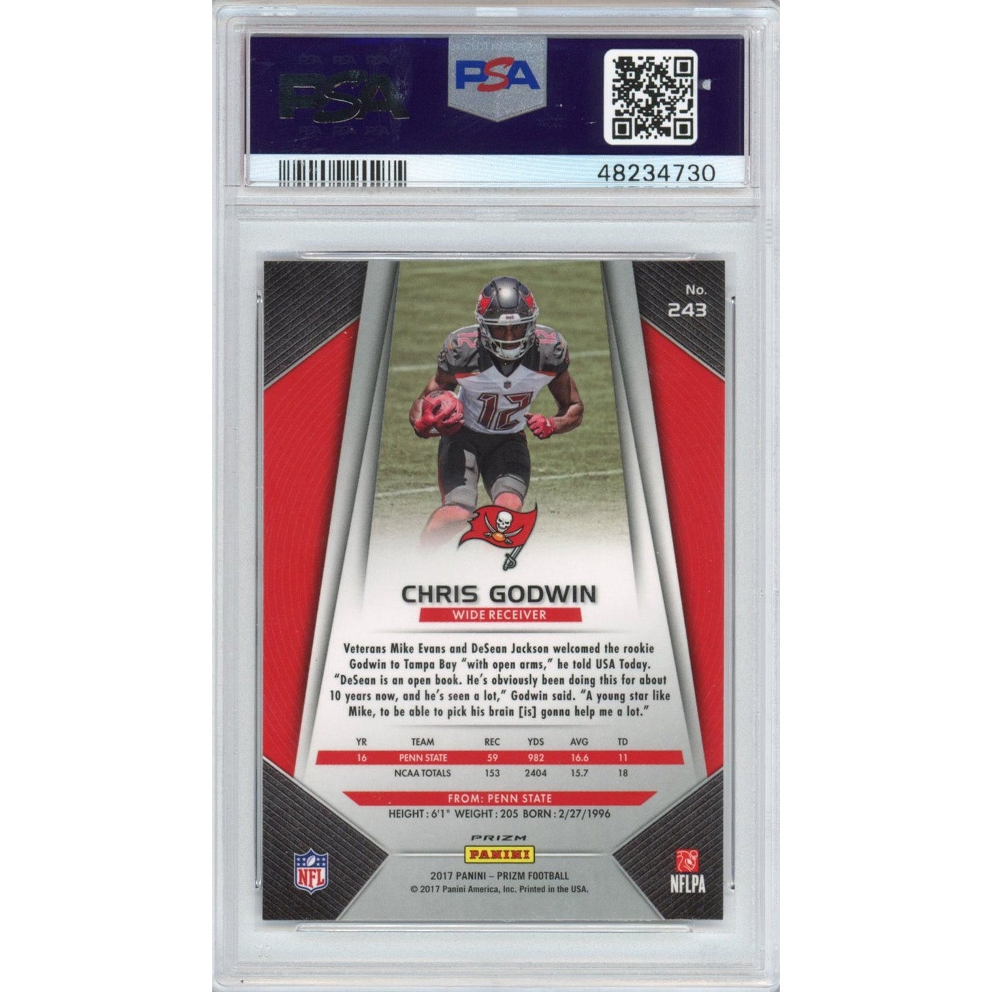 Graded 2017 Panini Prizm Chris Godwin Red White & Blue Rookie Football Card PSA 10 Gem Mint