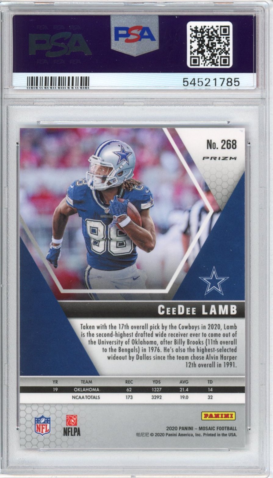 Graded 2020 Panini Mosaic CeeDee Lamb Camo Pink Rookie Football Card PSA 10 Gem Mint