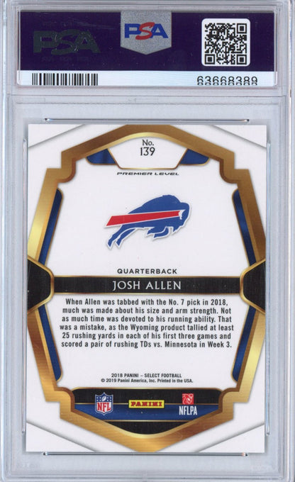 Graded 2018 Panini Select Josh Allen #139 Premier Level Jersey Rookie RC Football Card PSA 10 Gem Mint