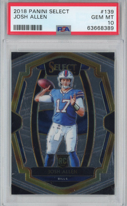 Graded 2018 Panini Select Josh Allen #139 Premier Level Jersey Rookie RC Football Card PSA 10 Gem Mint