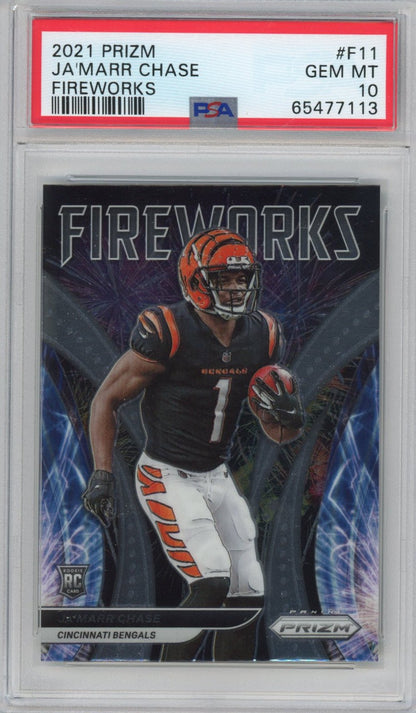 Graded 2021 Panini Prizm Ja'Marr Chase Rookie RC Football Card PSA 10 Gem Mint