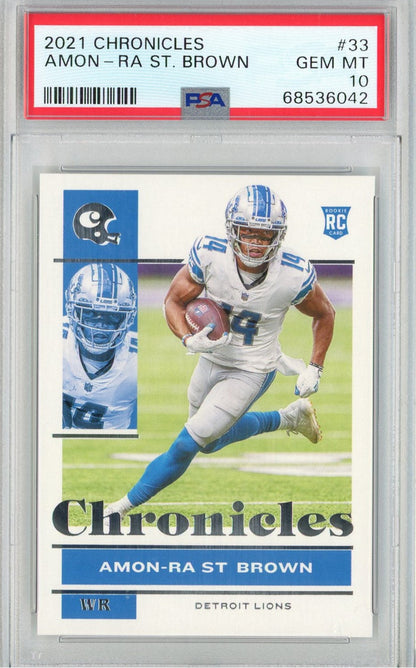 Graded 2021 Panini Chronicles Amon-Ra St. Brown Rookie Football Card PSA 10