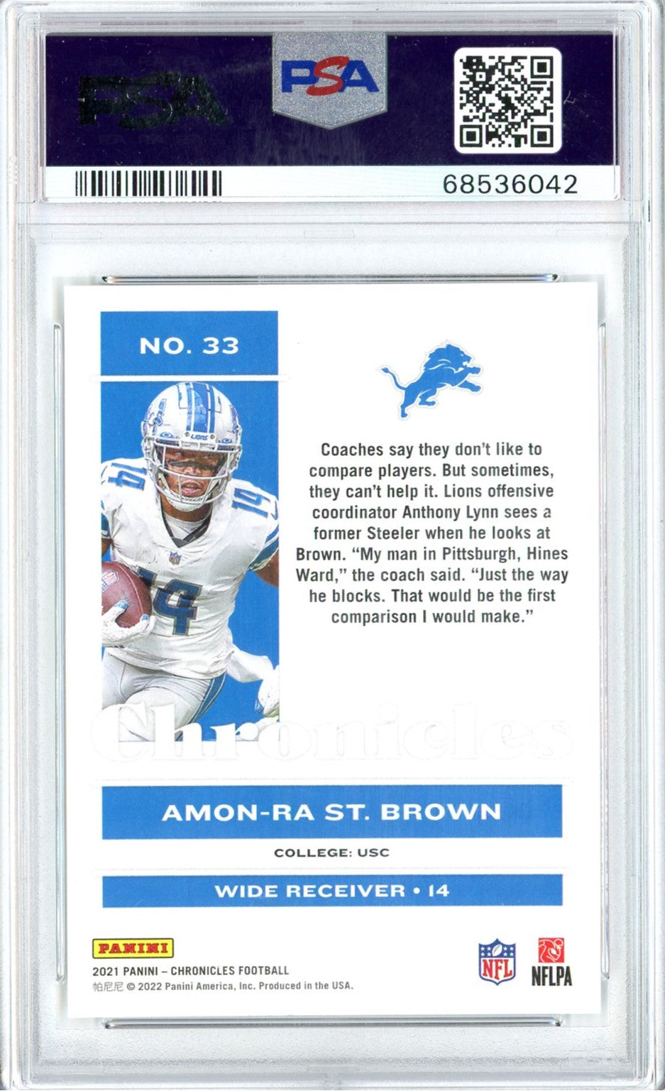 Graded 2021 Panini Chronicles Amon-Ra St. Brown Rookie Football Card PSA 10