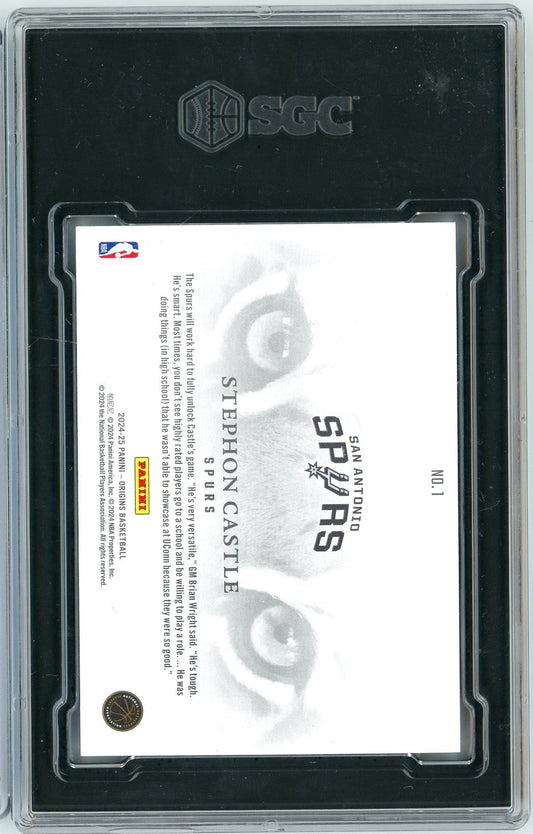 Reverse side of graded basketball card showing white background with black text and NBA logo, encased in clear SGC holder.