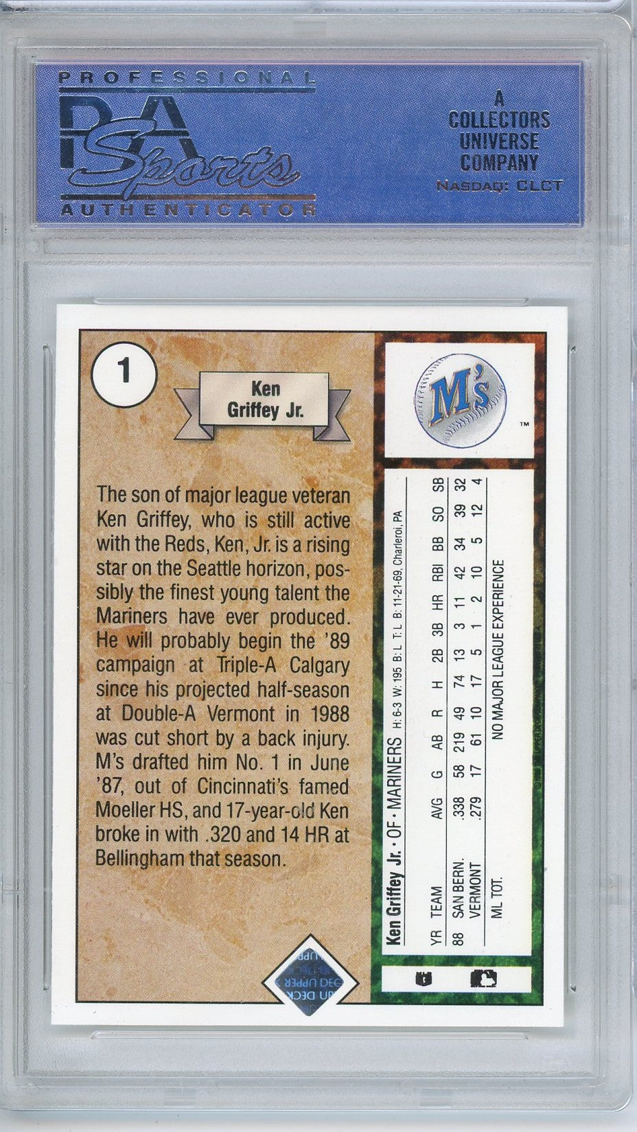Graded 1989 Upper Deck Ken Griffey Jr #MARINERS Star Rookie Rookie RC Baseball Card PSA 9 Mint