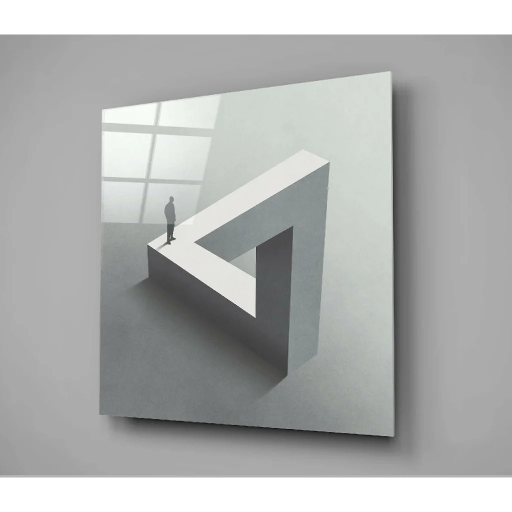 3D illusion glass wall art print of person on impossible triangle