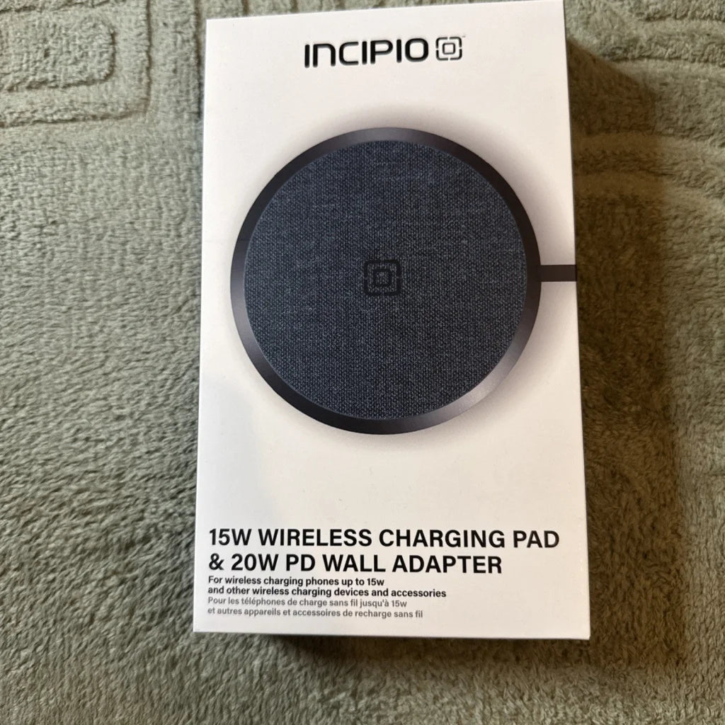 Incipio 15W wireless charging pad with dark gray fabric surface
