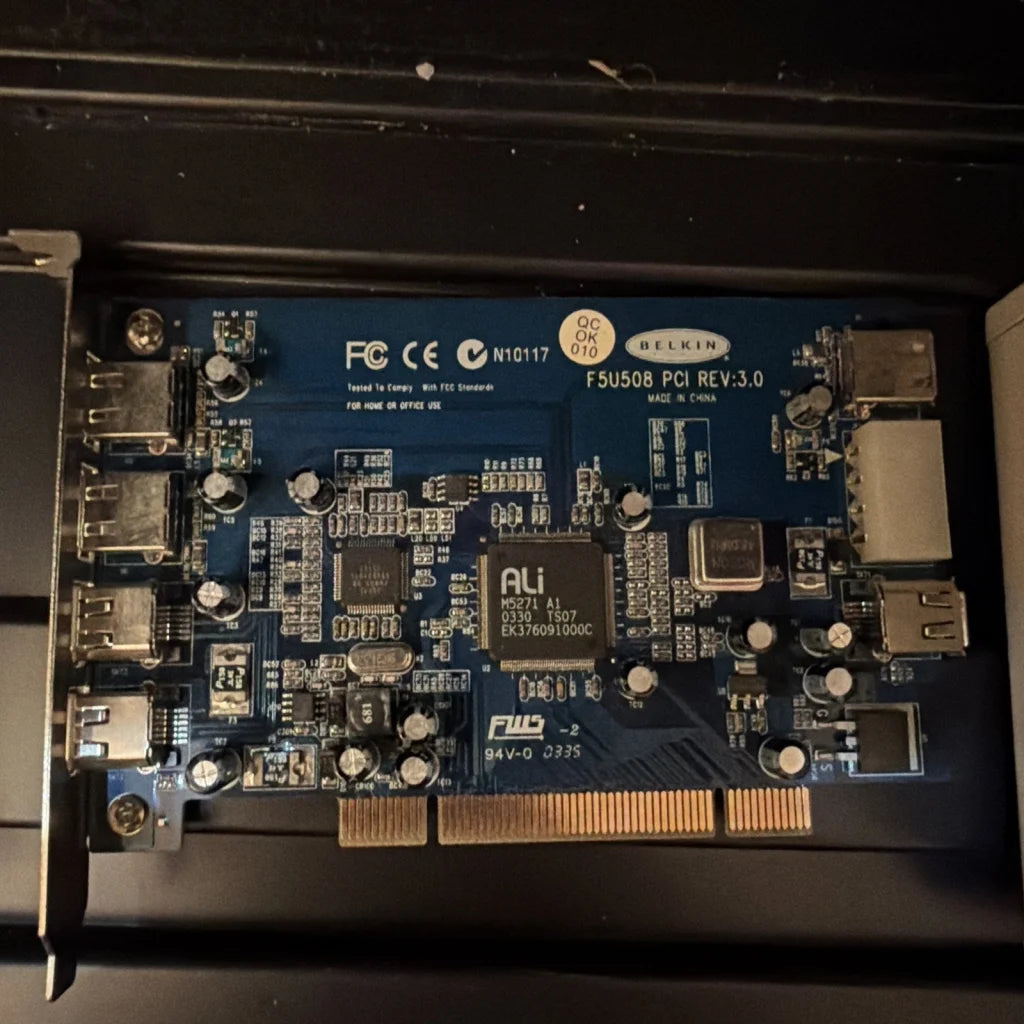 Blue Belkin F5U508 PCI card in machine vision camera control unit