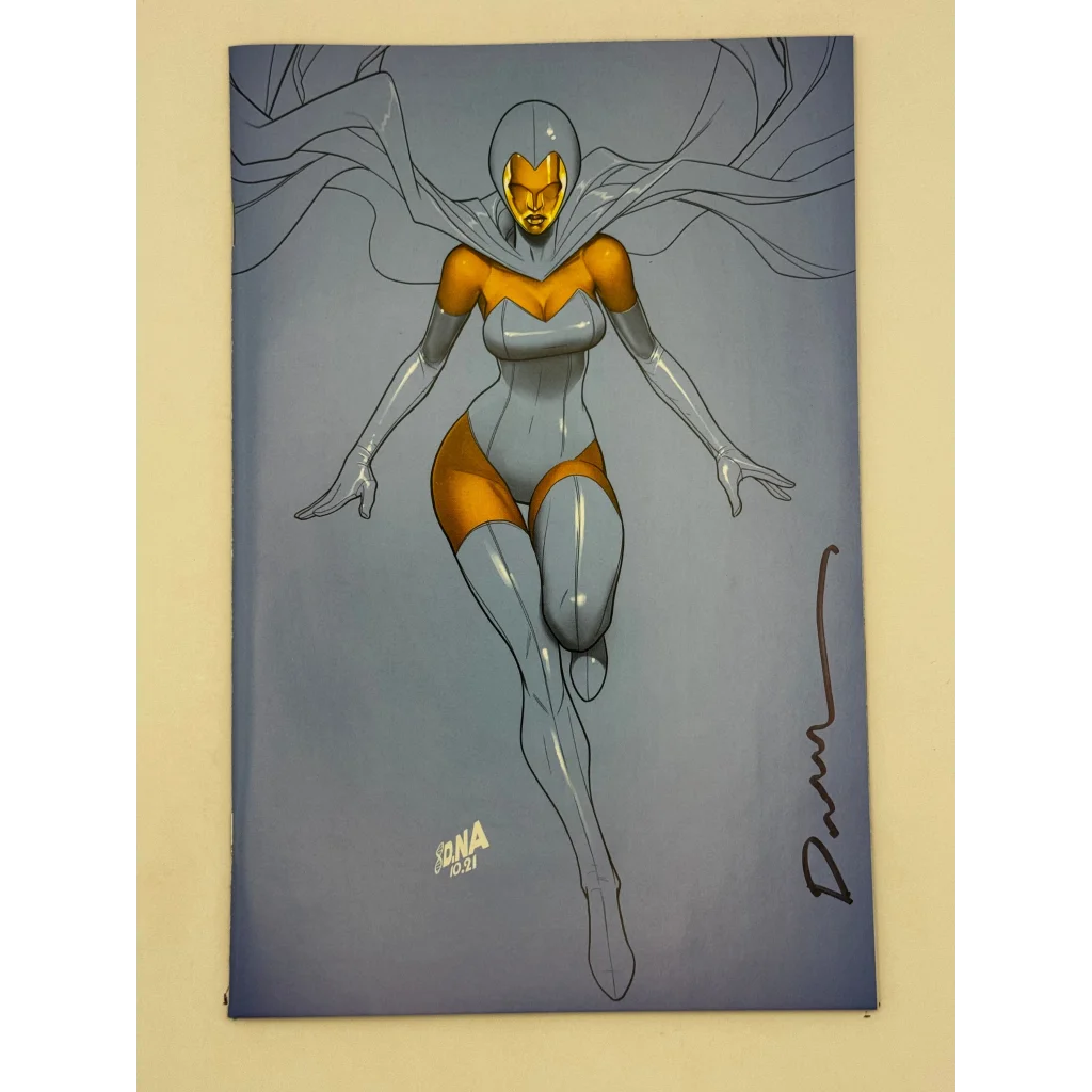 Comic book cover featuring a superheroine in grey and gold costume from INFERNO Issue 3 by David Nakayama