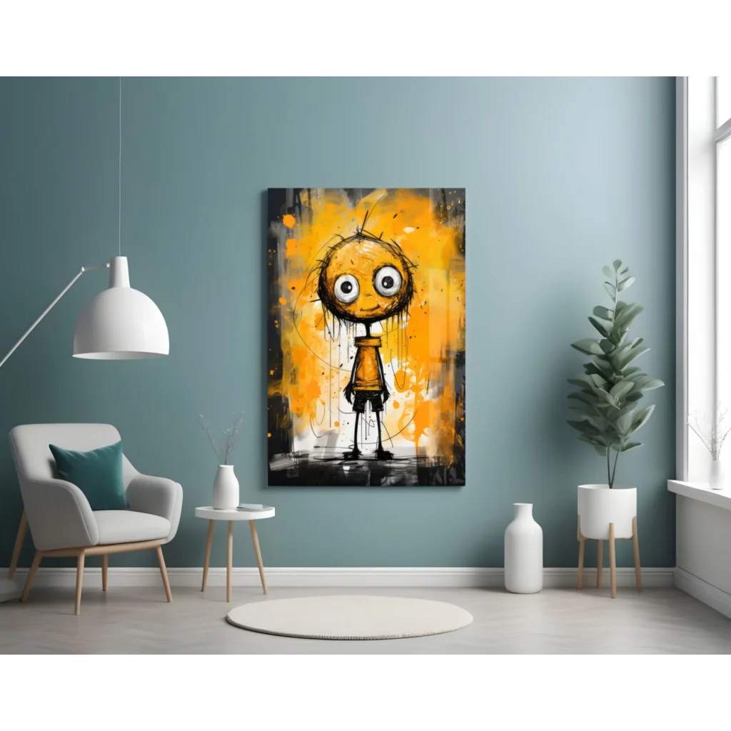 Bold Cartoon Eyes Glass Wall Art in Orange and Black | Modern Wall Art Decor | vintageantiquesgifts.com