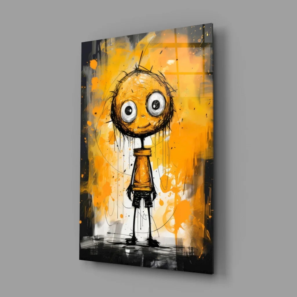 Bold Cartoon Eyes Glass Wall Art in Orange and Black | Glass Wall Art Print | vintageantiquesgifts.com