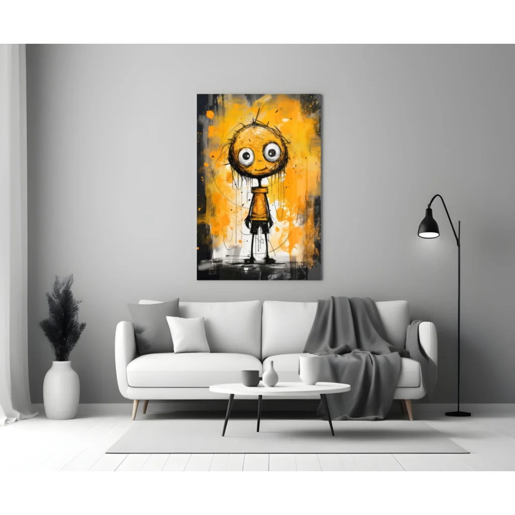 Bold Cartoon Eyes Glass Wall Art in Orange and Black | Contemporary Home Wall Art | vintageantiquesgifts.com