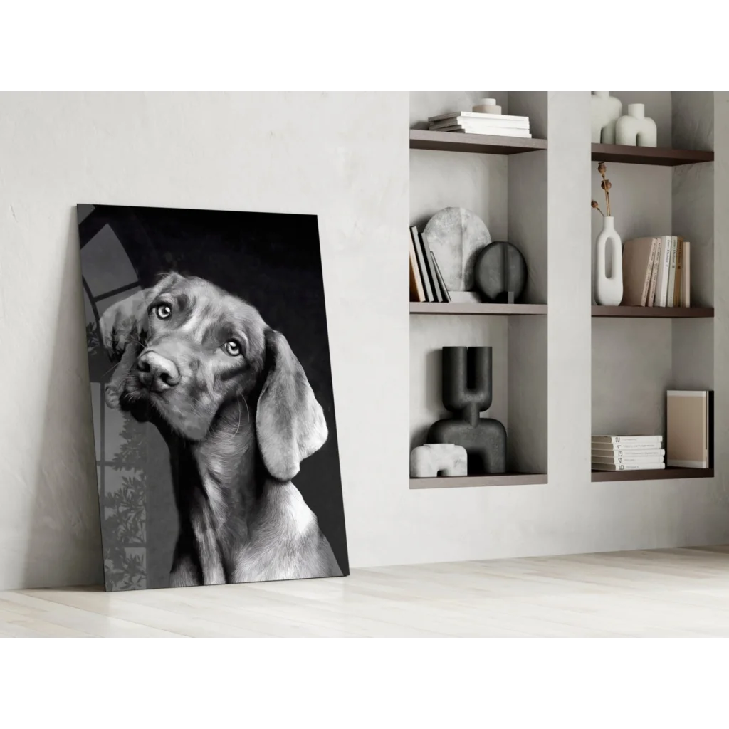 Black and white Weimaraner dog portrait canvas wall art