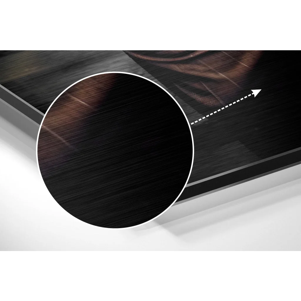 glass wall art Dapper Bulldog brushed aluminium dibond wall art with black textured frame