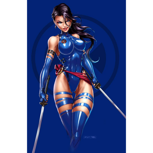 Blue glossy superhero costume with red sash and metallic accents for Instant Hero Transformation download