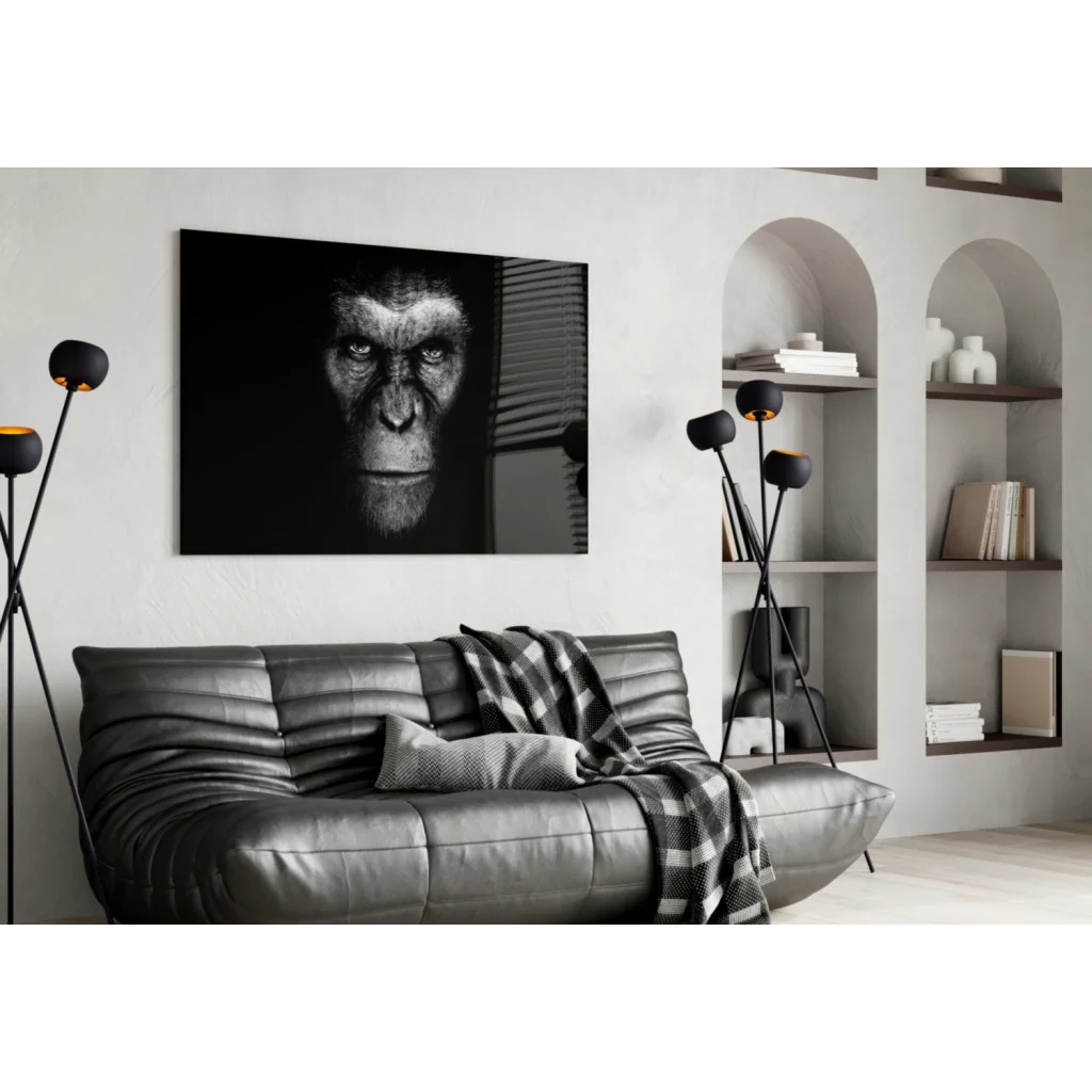 Black-and-white chimpanzee portrait canvas wall art