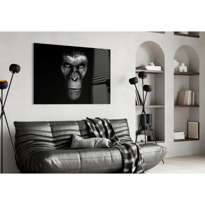 Black-and-white chimpanzee portrait canvas wall art