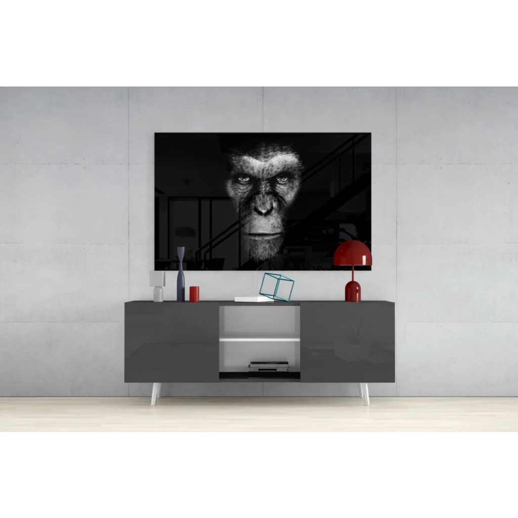 Black-and-white chimpanzee portrait canvas wall art