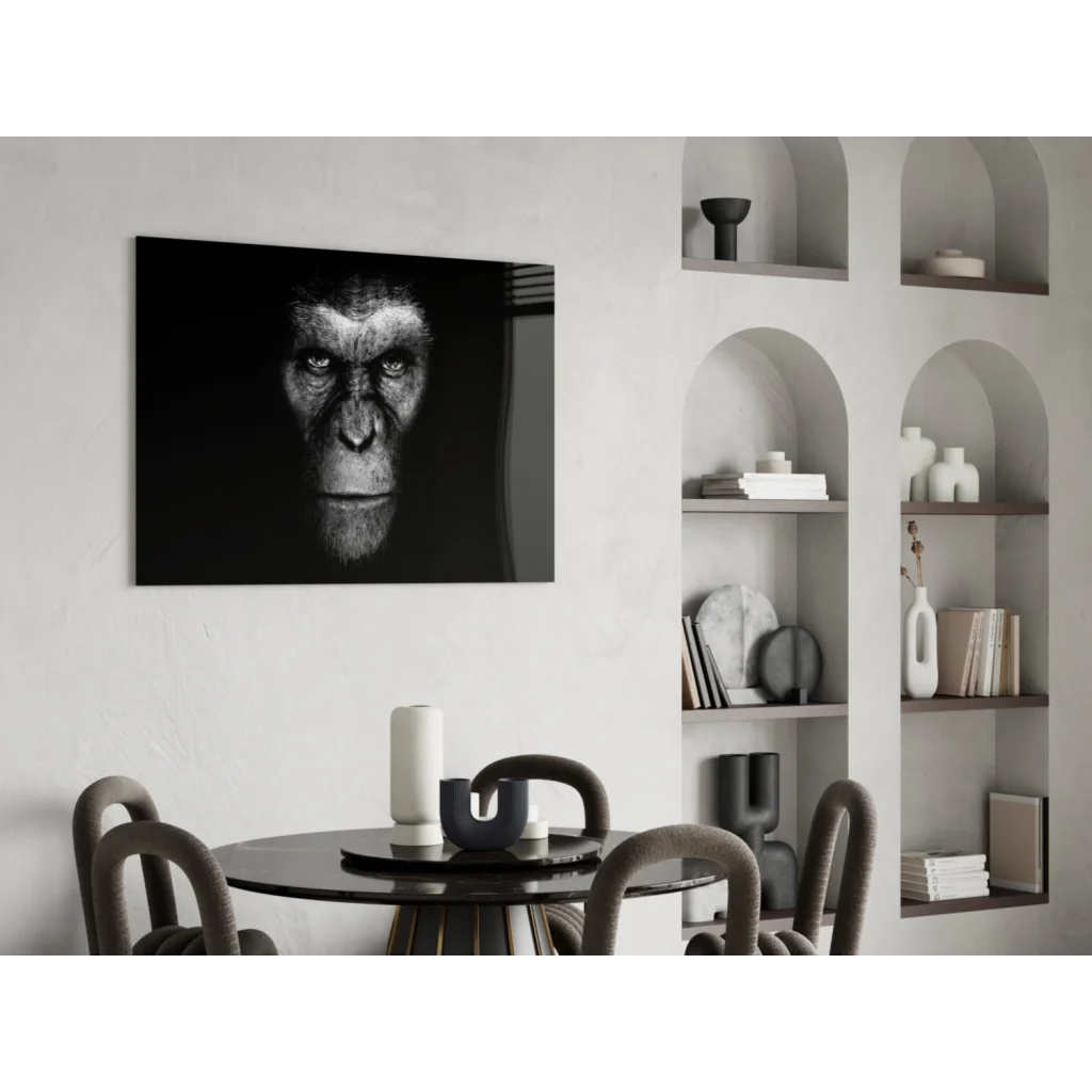 Striking black-and-white chimpanzee portrait wall art