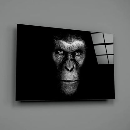 Dramatic black-and-white ape portrait canvas wall art with intense eyes