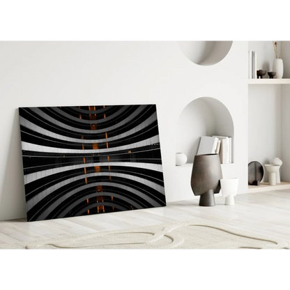 Stunning Black White Glass Wall Art with Orange Glow Accents | Modern Wall Art Decor | vintageantiquesgifts.com