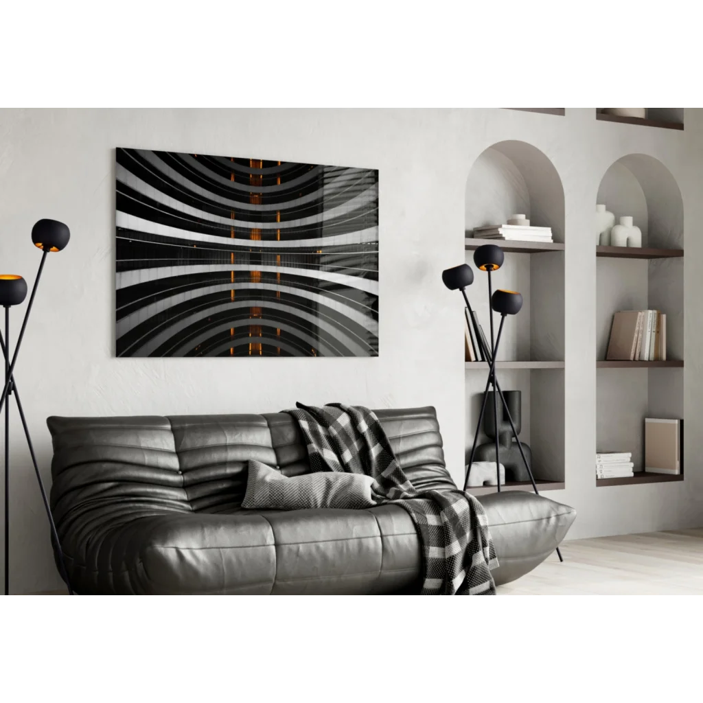Stunning Black White Glass Wall Art with Orange Glow Accents | Contemporary Home Wall Art | vintageantiquesgifts.com