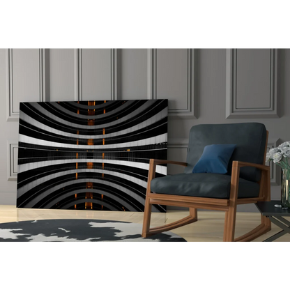 Stunning black white glass wall art with orange glow accents