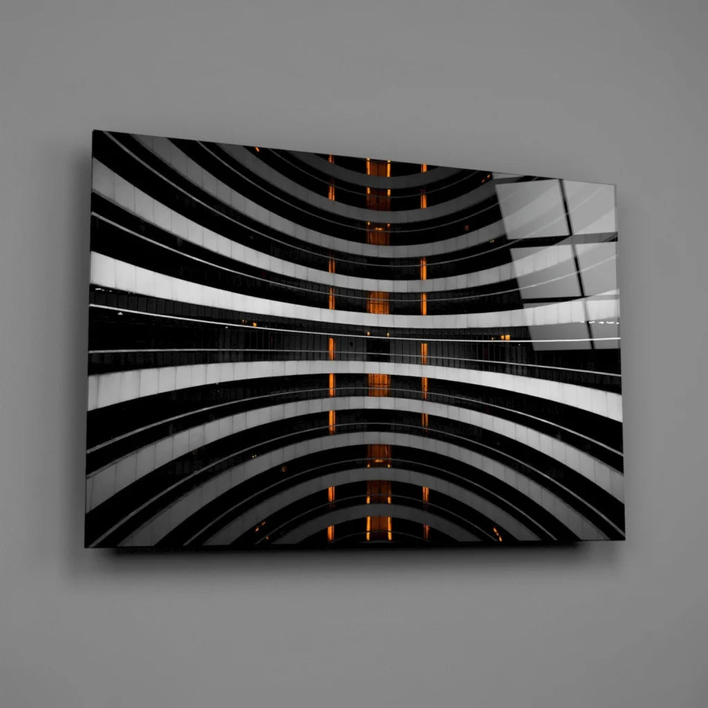 Stunning Black White Glass Wall Art with Orange Glow Accents | Glass Wall Art Print | vintageantiquesgifts.com