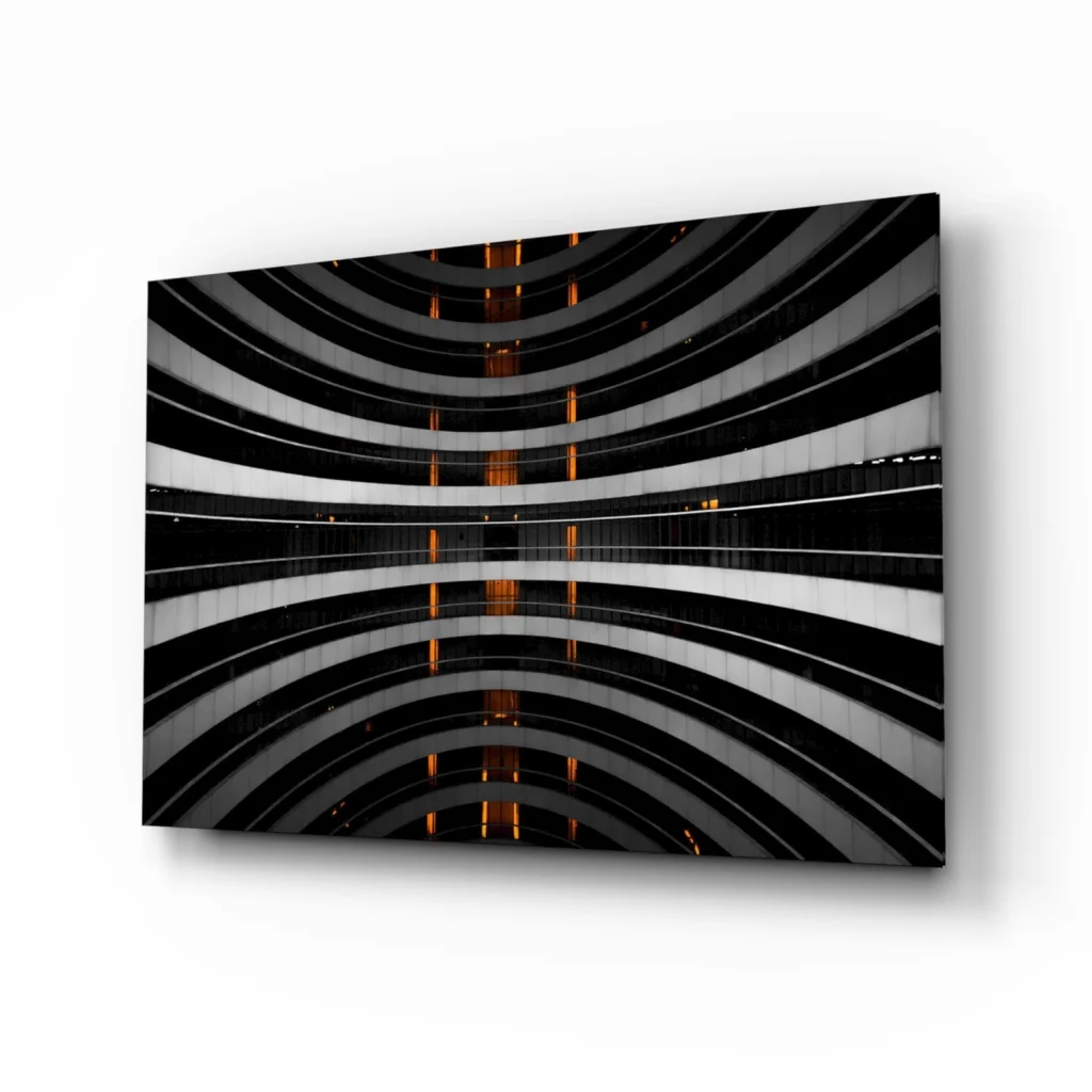 Stunning Black White Glass Wall Art with Orange Glow Accents | Insigneart USA | vintageantiquesgifts.com