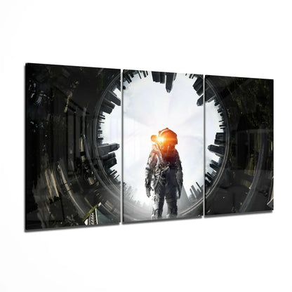 Futuristic Astronaut Glass Wall Art Triptych Canvas Print | Insigneart USA | vintageantiquesgifts.com