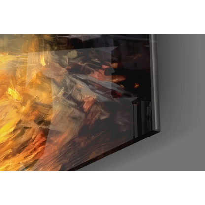 Sleek TV displaying moody forest path wall art with orange glow