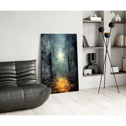 Moody forest path abstract canvas wall art with orange glow