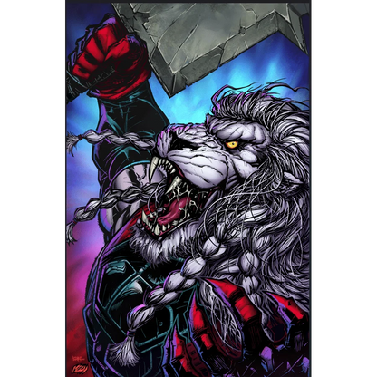 Battle Beast Franck Uzan Variant foil comic: fierce lion creature with armor and hammer