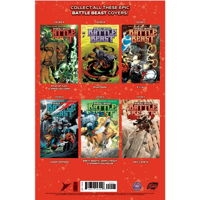 Comic book covers for Invincible Universe Battle Beast series featuring Franck Uzan variant foil art