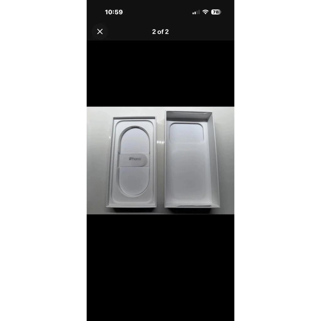 White iPhone 17 Pro box interior with Deep Blue 256GB compartments