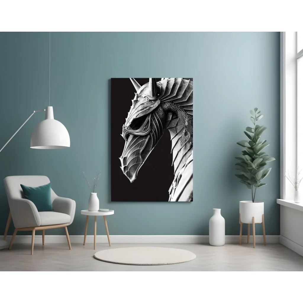 Epic Armored Dragon Head Glass Wall Art Canvas Print | Contemporary Home Wall Art | vintageantiquesgifts.com