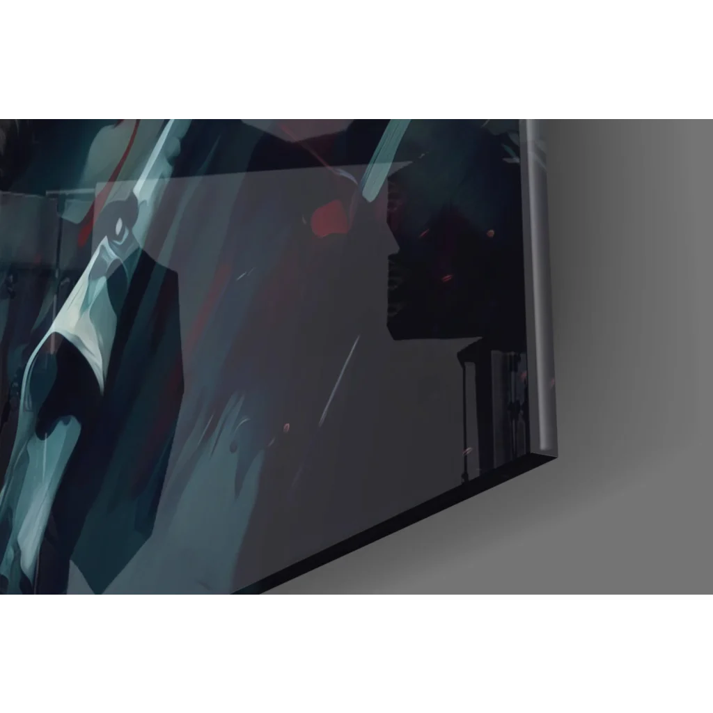 Sleek glass wall art print of modern TV displaying cool abstract digital artwork