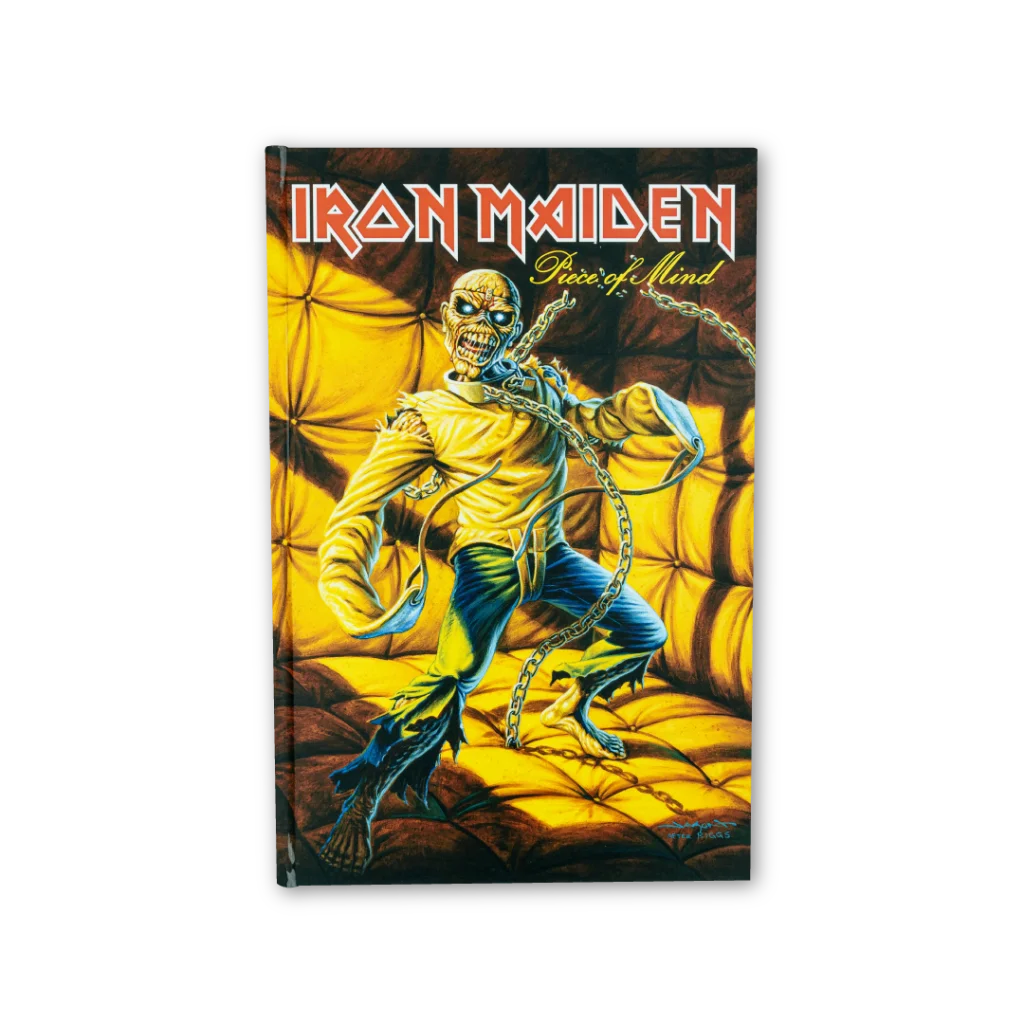 Iron Maiden Piece of Mind album cover with Eddie in a straitjacket by Rantz Hoseley